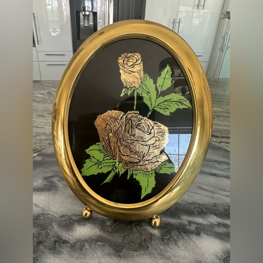 Vintage Framed Gold Foil Art Wall  Decor Gold Roses